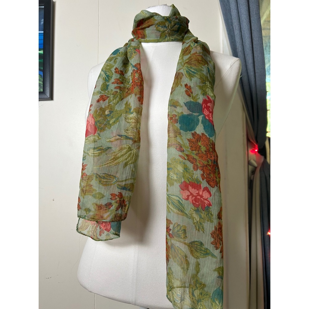 Green Floral Scarf Botanical Rose Festival Boho Cottagecore Garden Tea Party